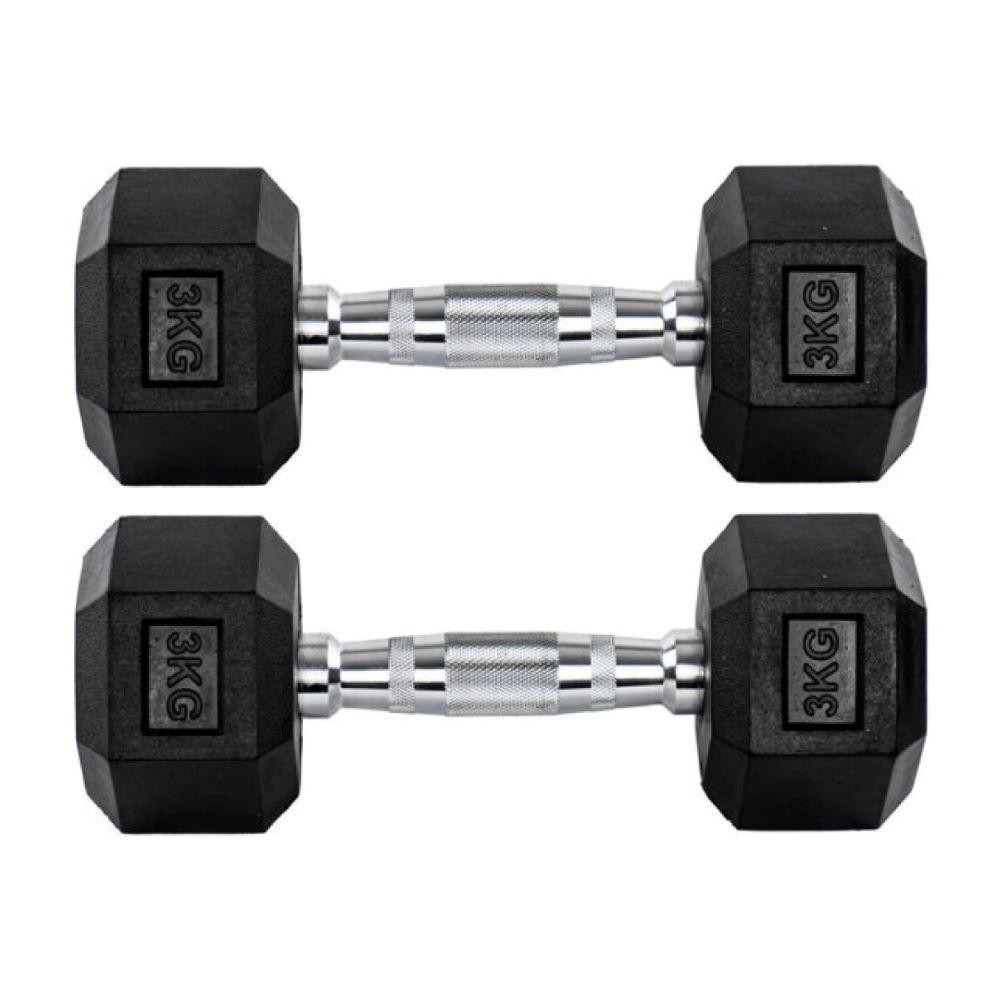 Par Halteres 3kg + 3kg Dumbbell Sextavado Emborrachado Pegada Cromada Gallant (GDb03F3B-Pt)
