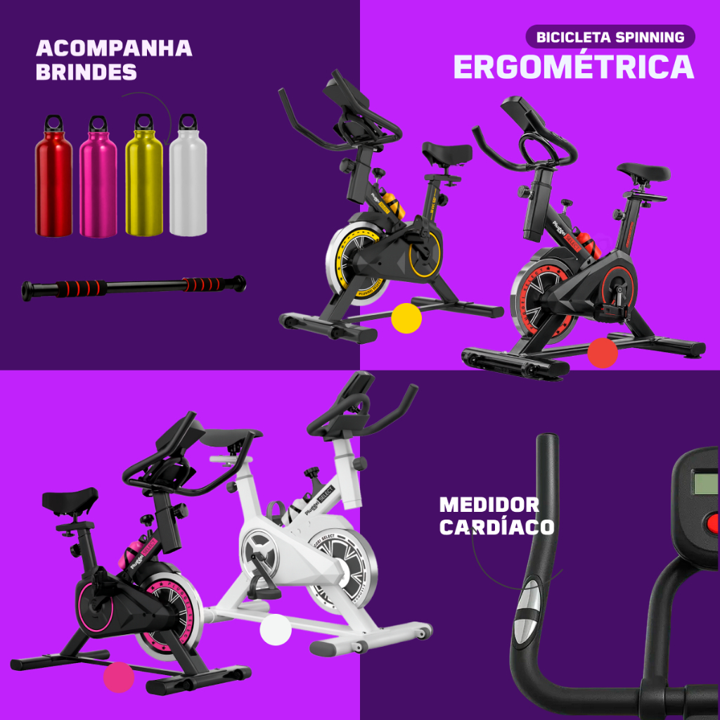 Bicicleta Spinning Ergométrica Semi Profissional Sport Preto Rosa Branco Amarelo